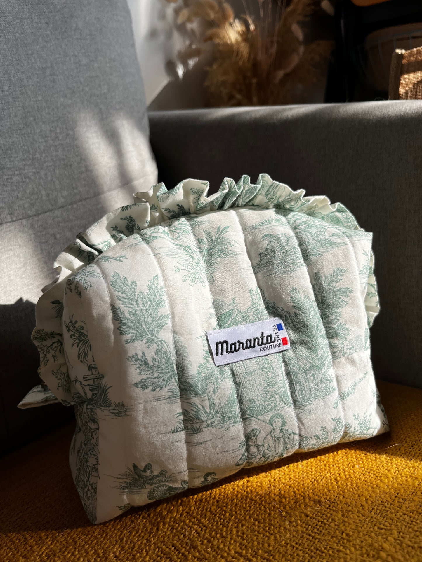 Trousse toile de jouy verte