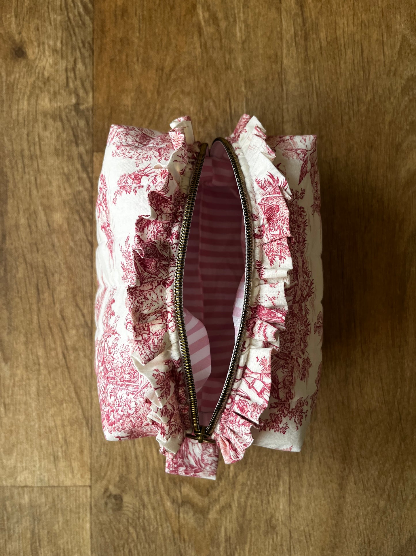 Trousse toile de jouy rose