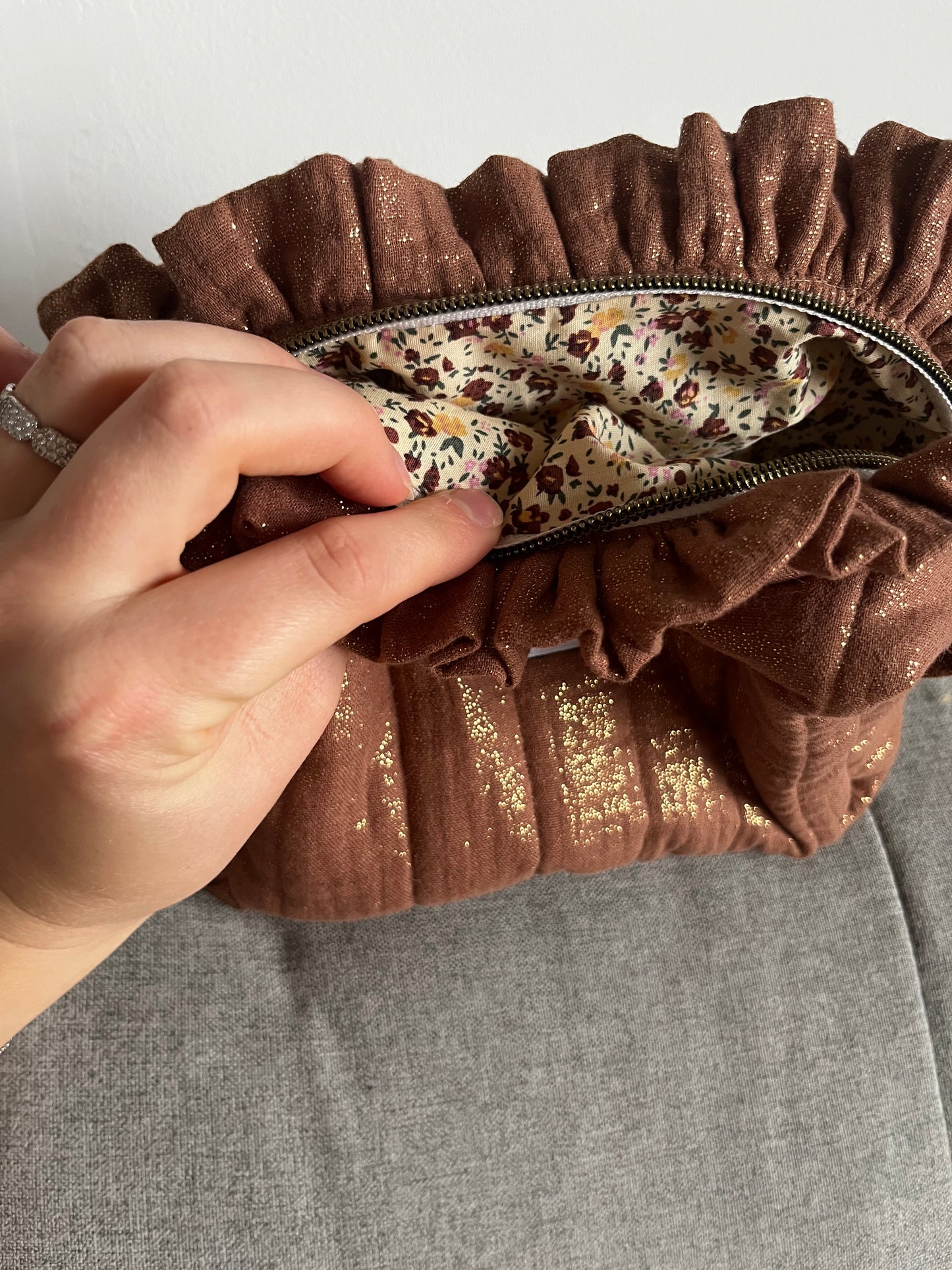 Trousse double gaze pailleté café