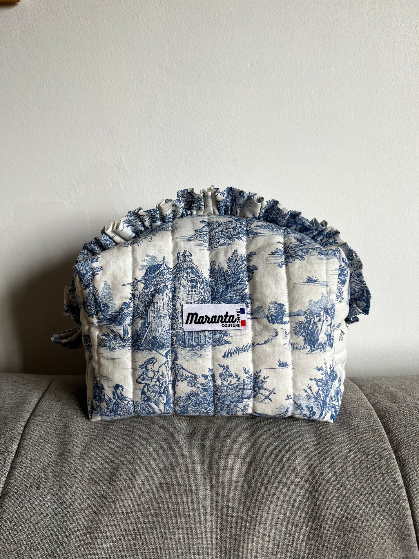Trousse toile de jouy bleue