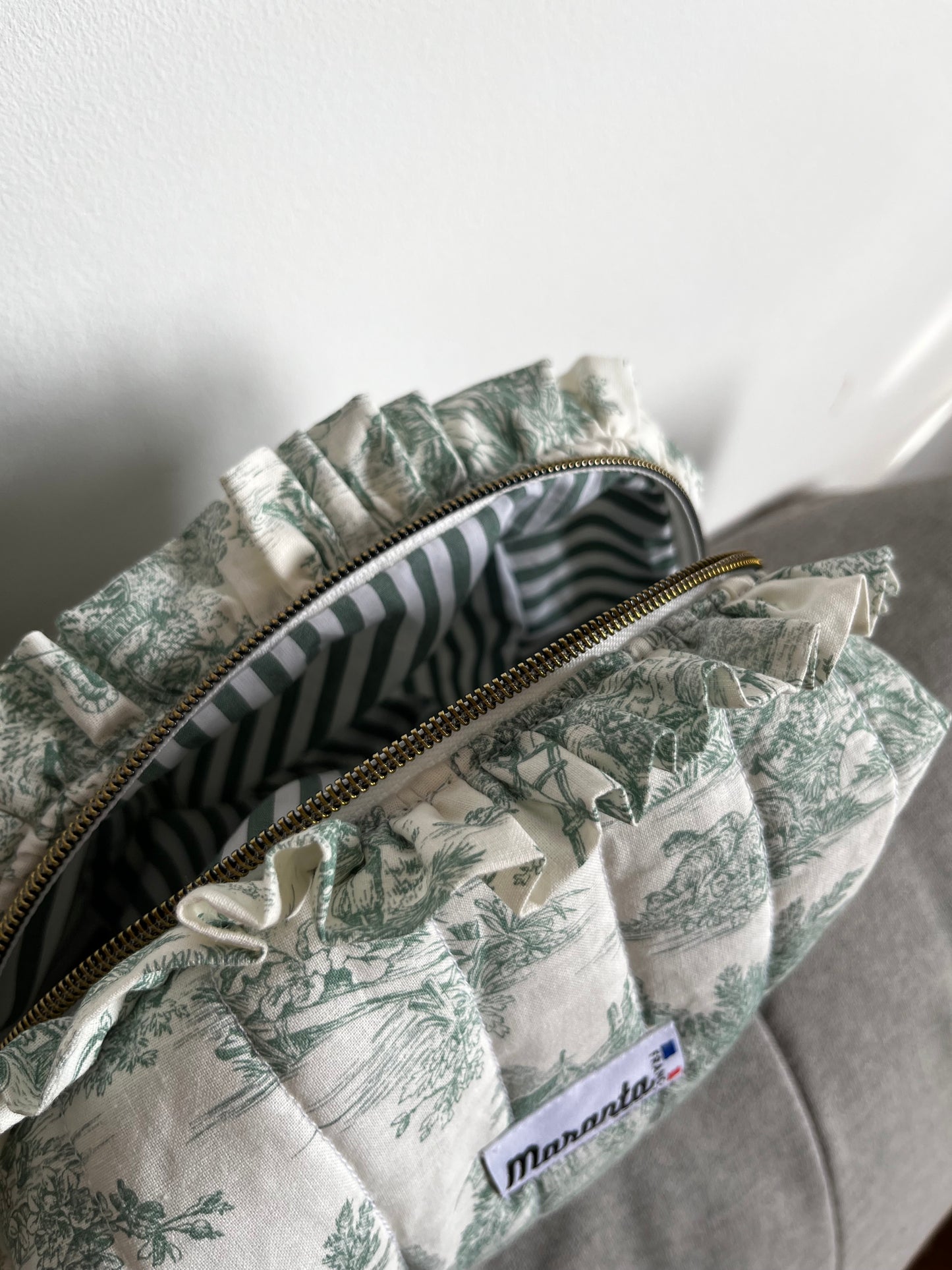 Trousse toile de jouy verte