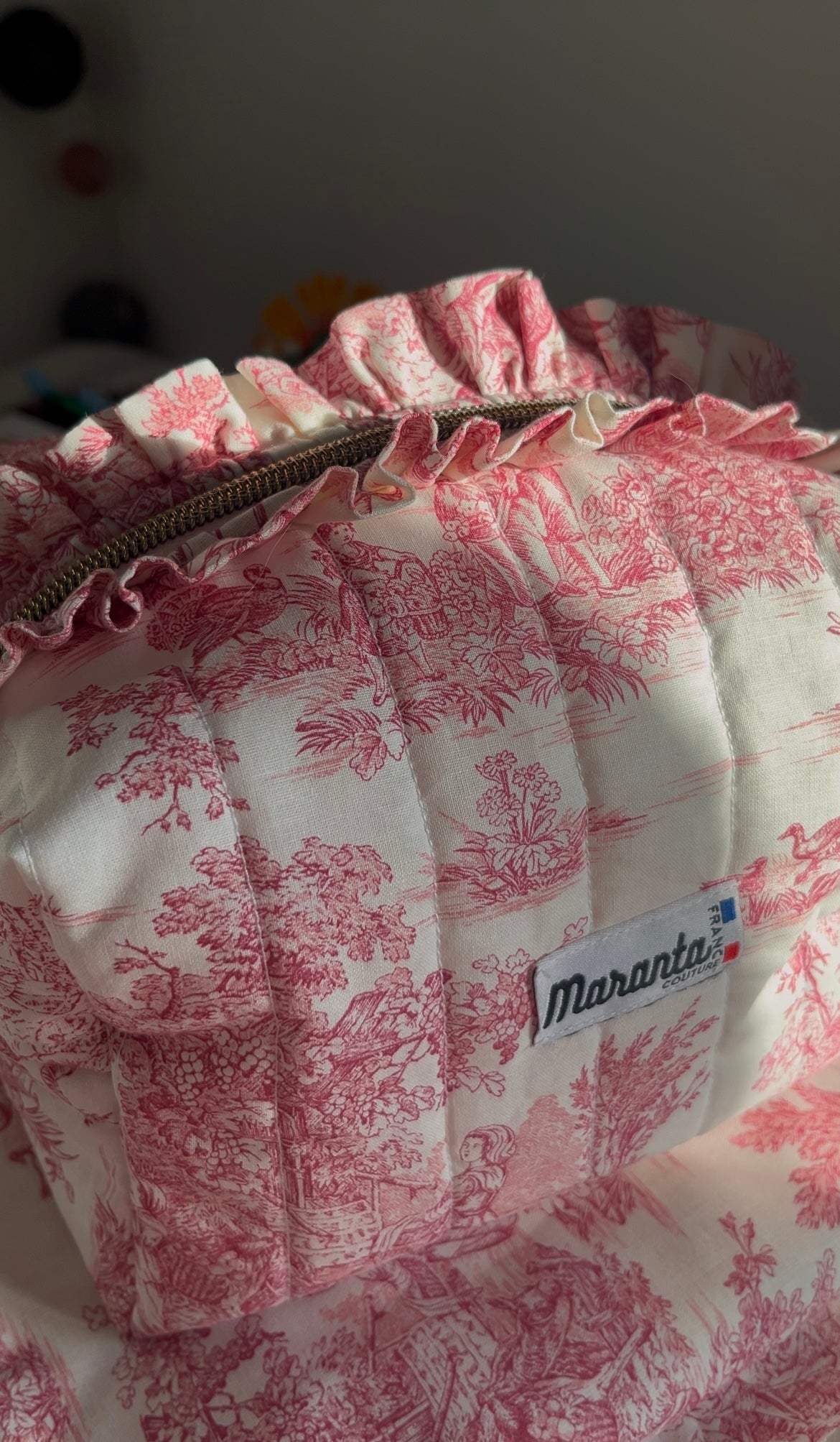 Trousse toile de jouy rose