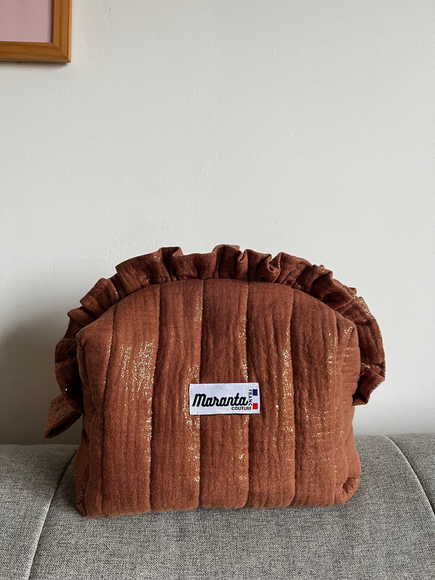 Trousse double gaze pailleté café