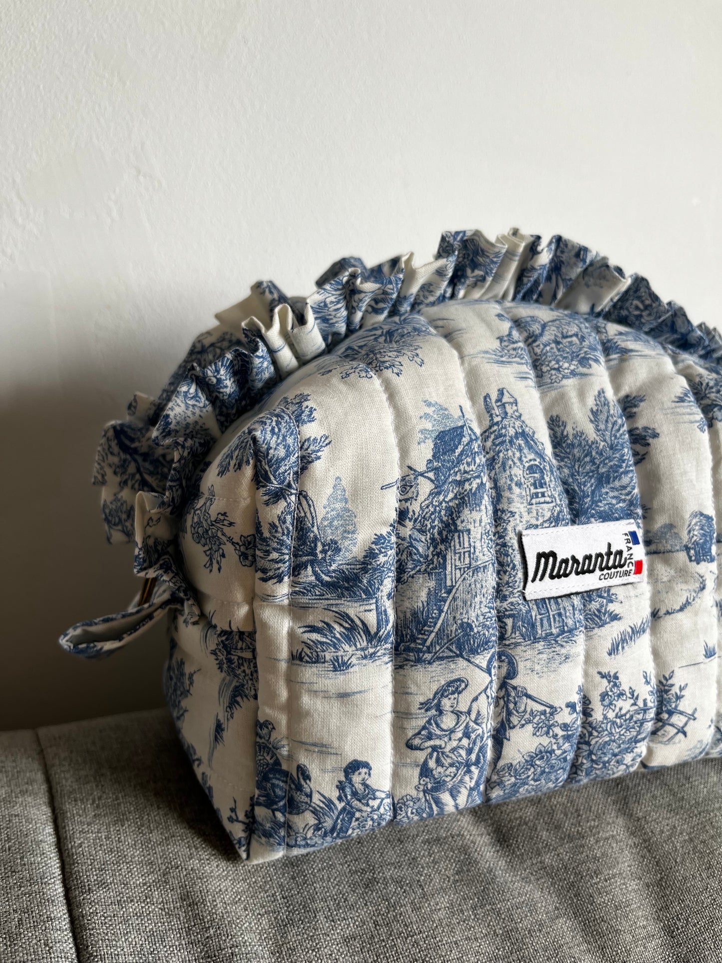 Trousse toile de jouy bleue