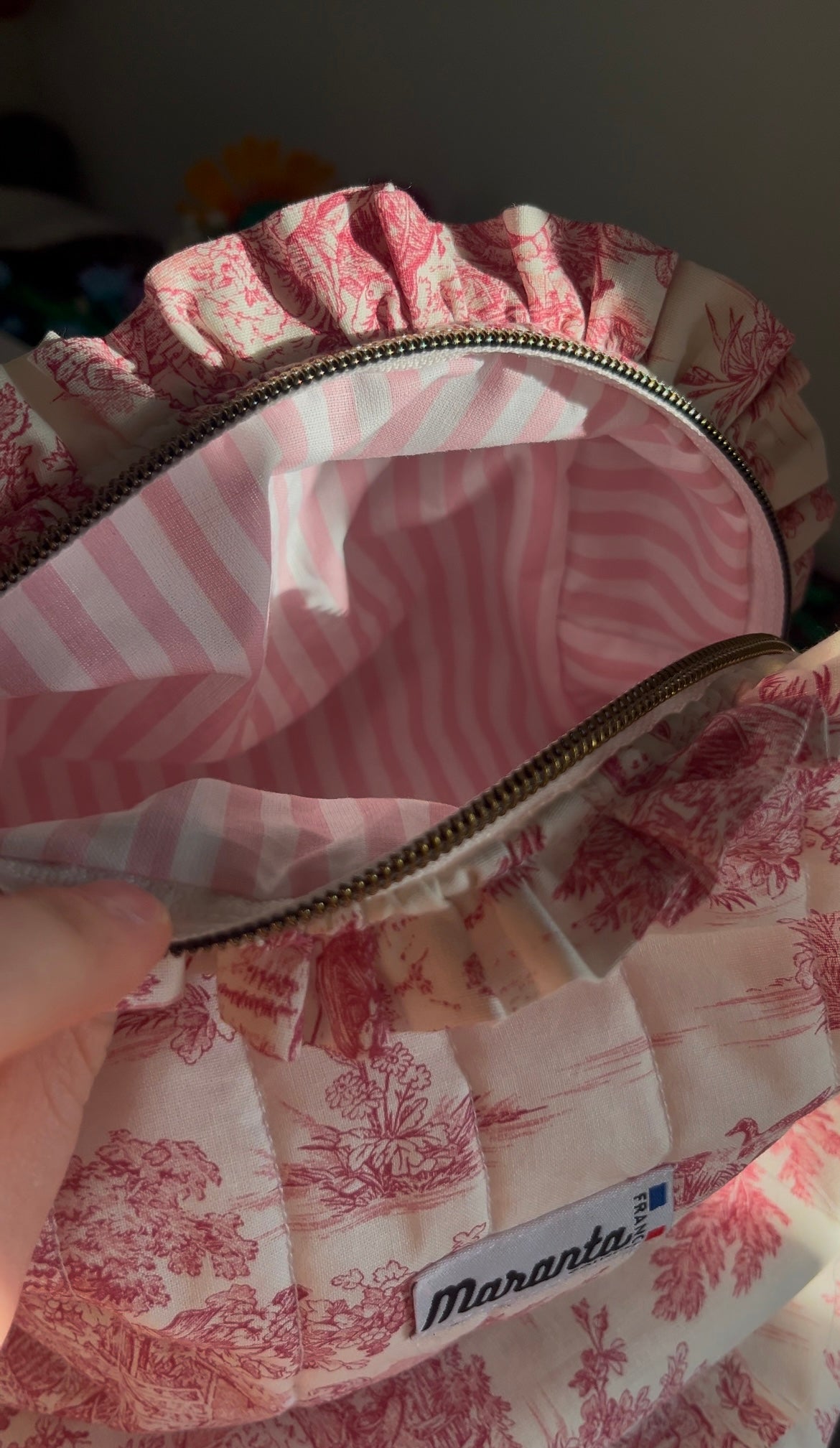 Trousse toile de jouy rose