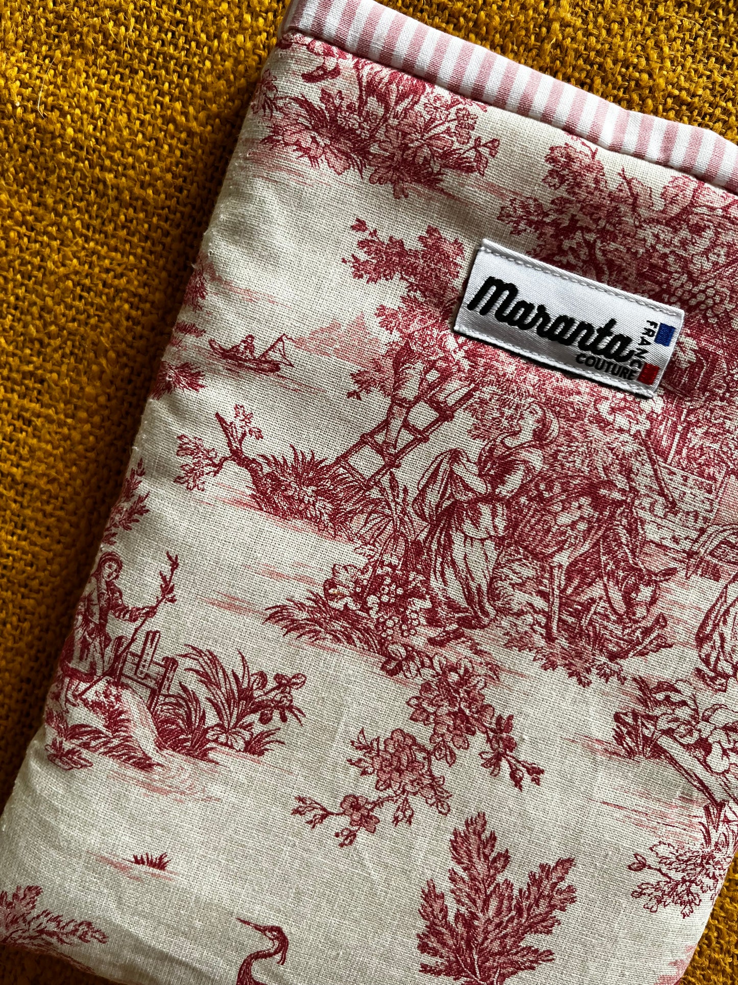 Pochette à livre toile de jouy rose