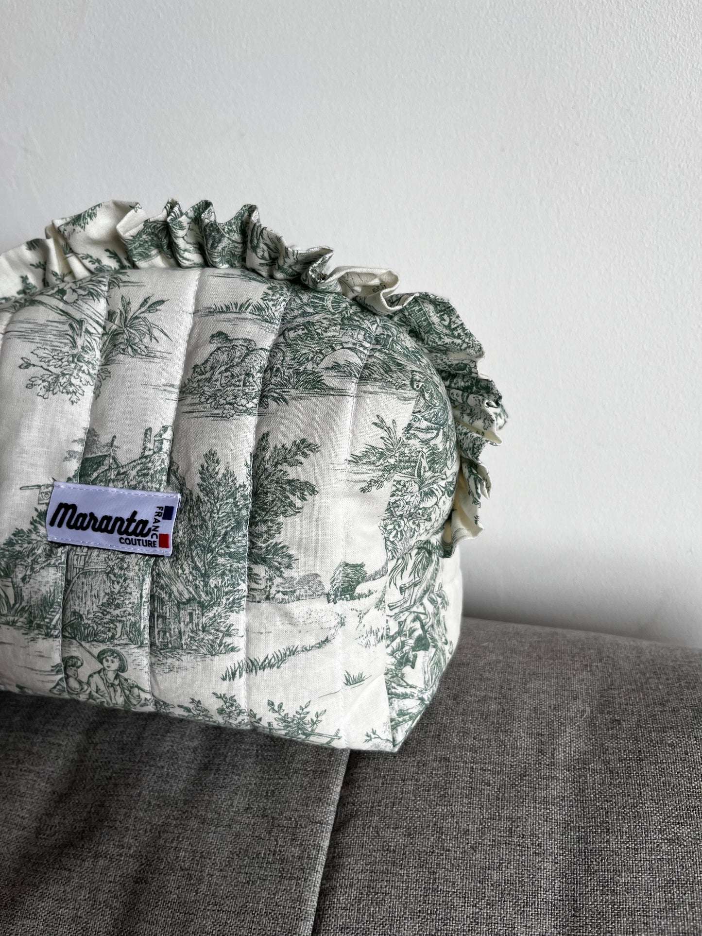 Trousse toile de jouy verte