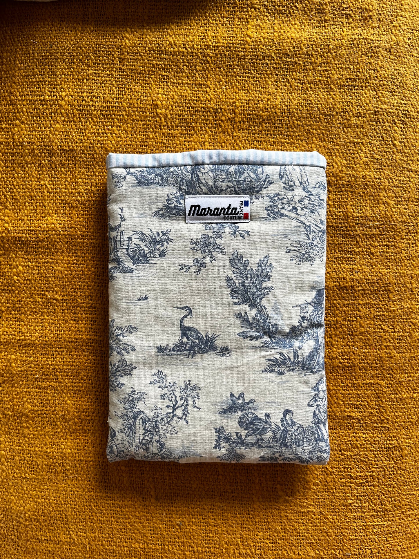 Pochette à livre toile de jouy bleu