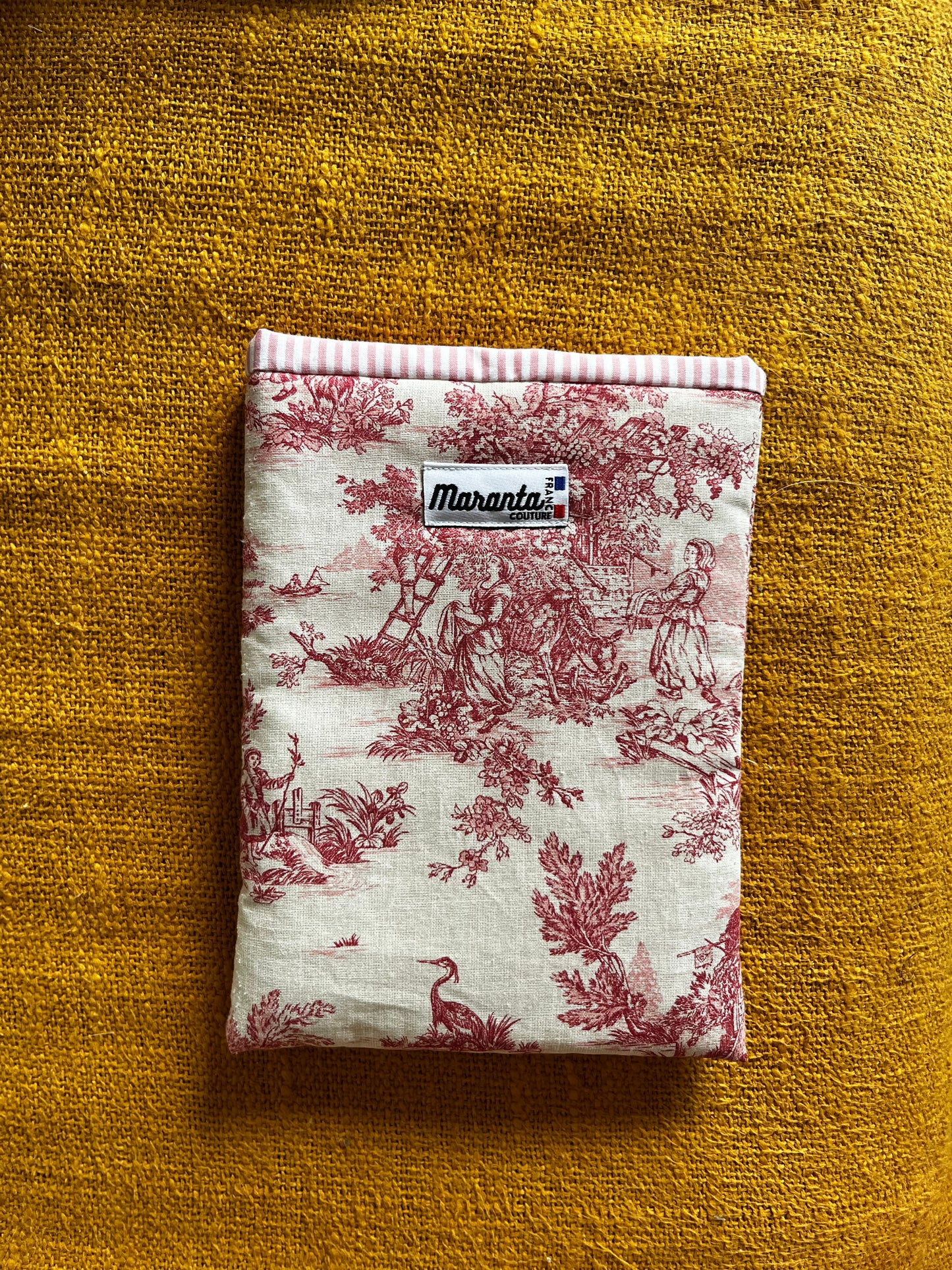 Pochette à livre toile de jouy rose
