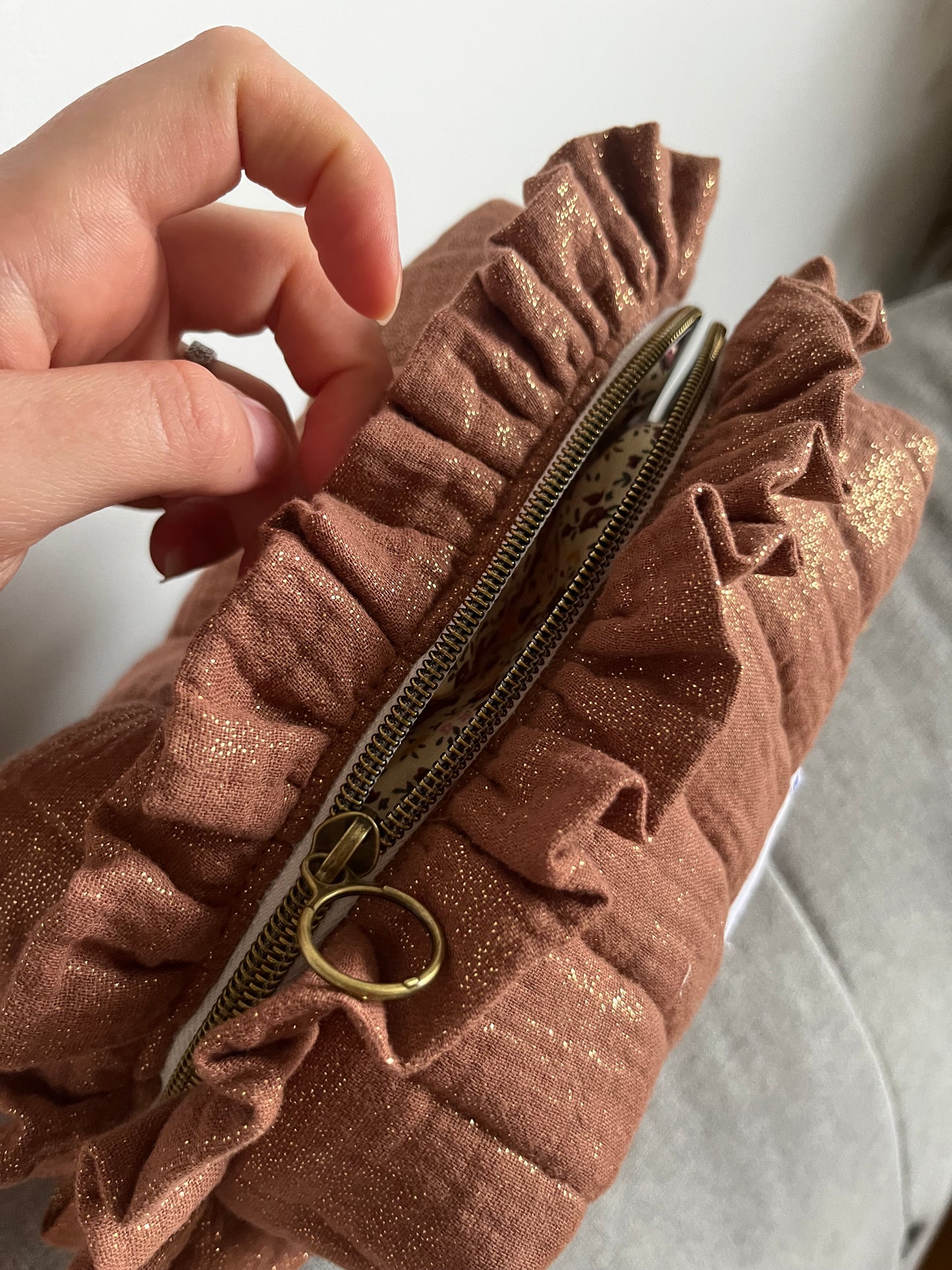 Trousse double gaze pailleté café