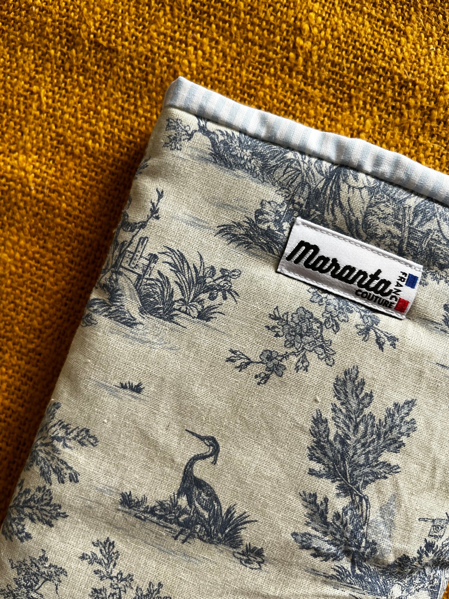 Pochette à livre toile de jouy bleu