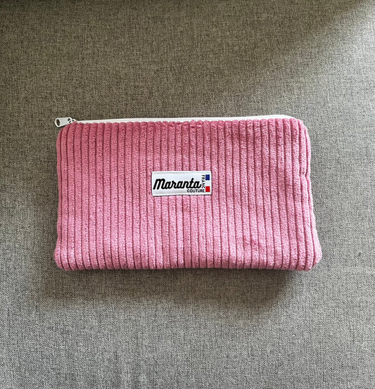 Pochette plate velours petites côtes vieux rose