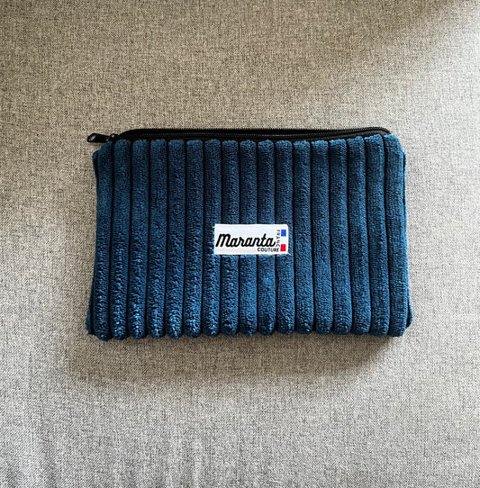 Pochette plate velours grosses côtes bleu foncé