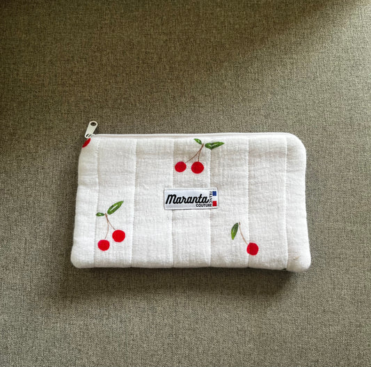 Pochette plate double gaze de coton imprimée cerise🍒